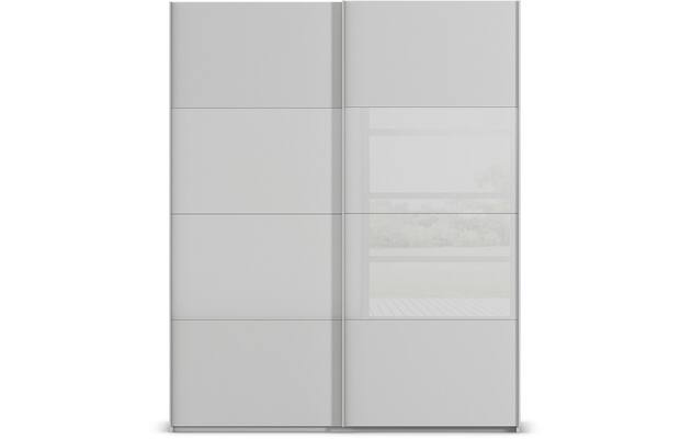 Goossens kledingkast finca combi glans mat glas grijs hoogwaardig meubelplaat - 8244438-{merk}-finca-combi-sts-grijs-schuifdeuren-01